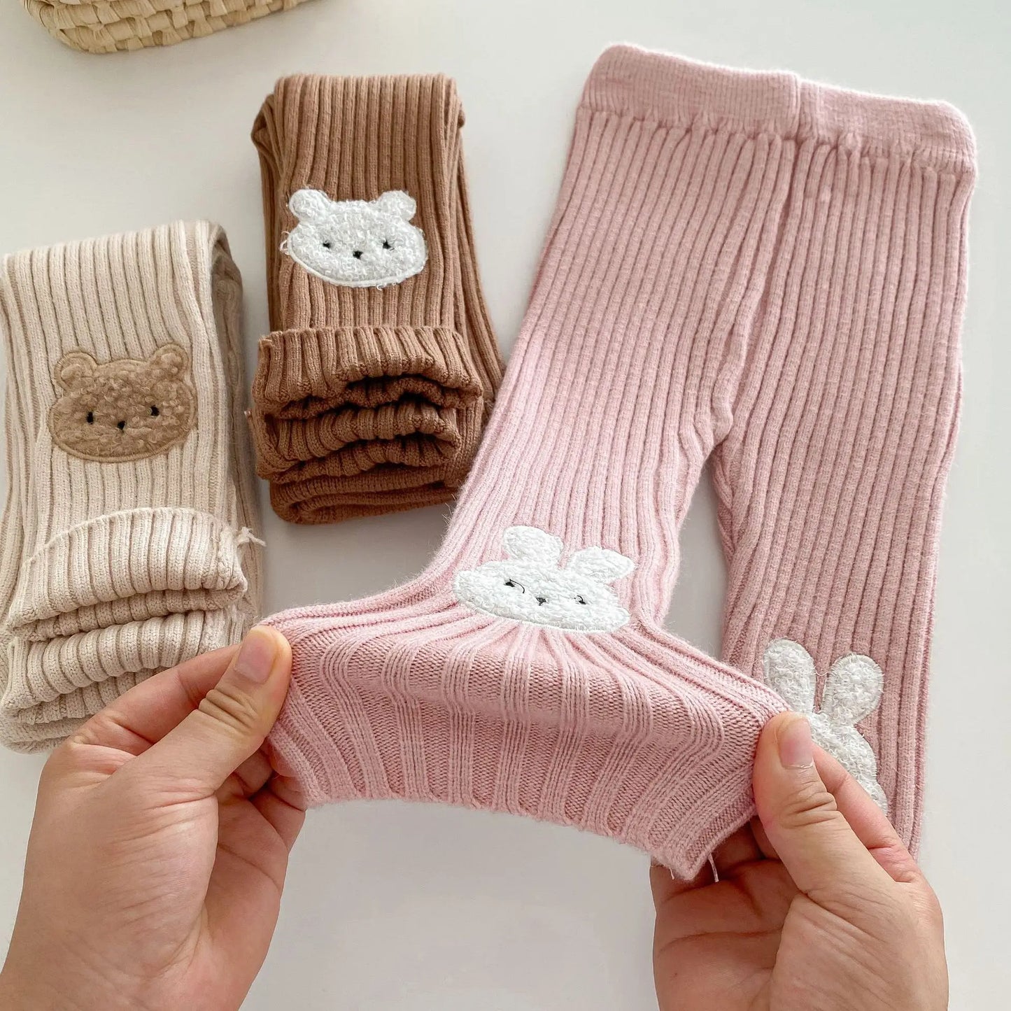 New Autumn Kids Knitted Leggings Girls Cute Cartoon Skinny Pants Children's Baby Pit Strip Trousers 0-5Y Girls