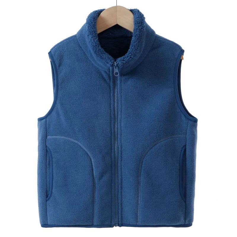 Boys' Winter Warm Vest Solid Colour Big Pocket Waistcoat Zipper Korean Kids Loose Sleeveless Jacket For Children 4-12T