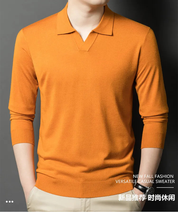 Men's Pullover Sweater With V-Neck, Business Casual Warm Polo, Male High Quality Cashmere Sweater