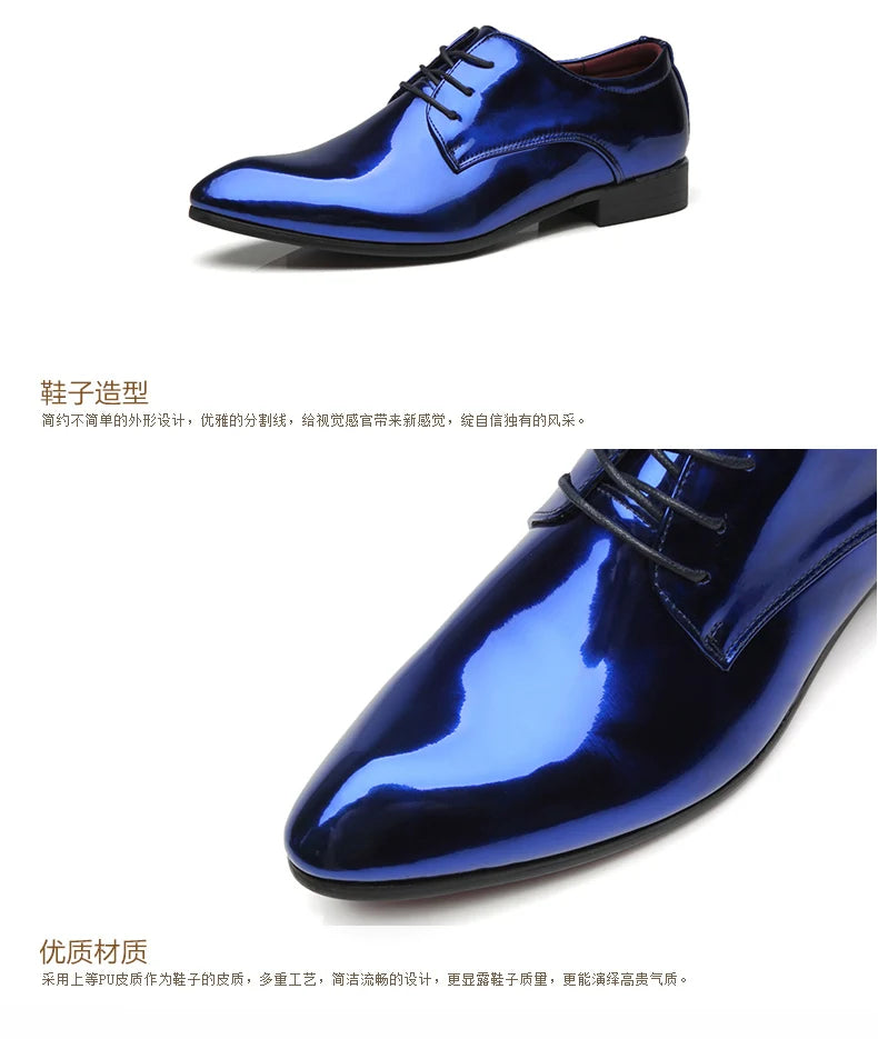 Italy Men Wedding Groom Formal Dress Evening Shoes Pointed Toe Male Gold Blue Red Party Oxfords Shoes