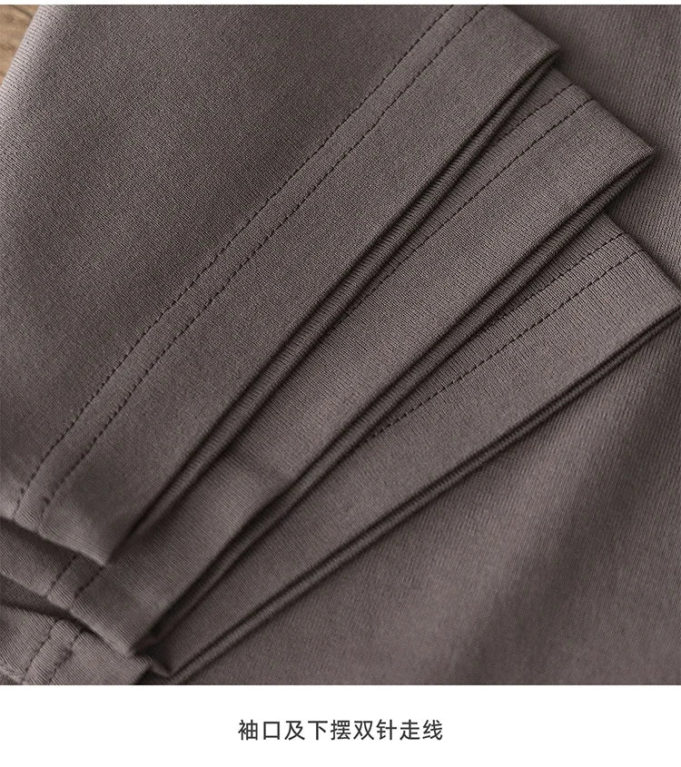 2025 Summer New American Retro 245G Short Sleeve O-neck Solid Color T-shirt Men's Fashion Simple 100% Cotton Washed Casual Tops