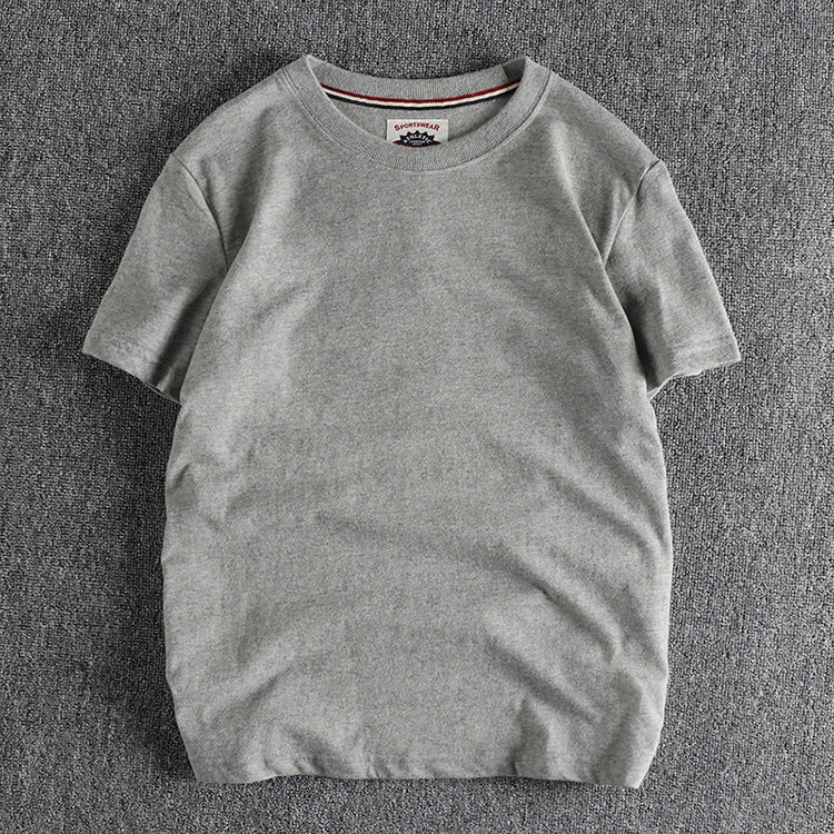 Summer New American Retro Short-sleeved O-neck Solid Color T-shirt Men's Fashion Simple 100% Cotton Washed Casual Sport Tops