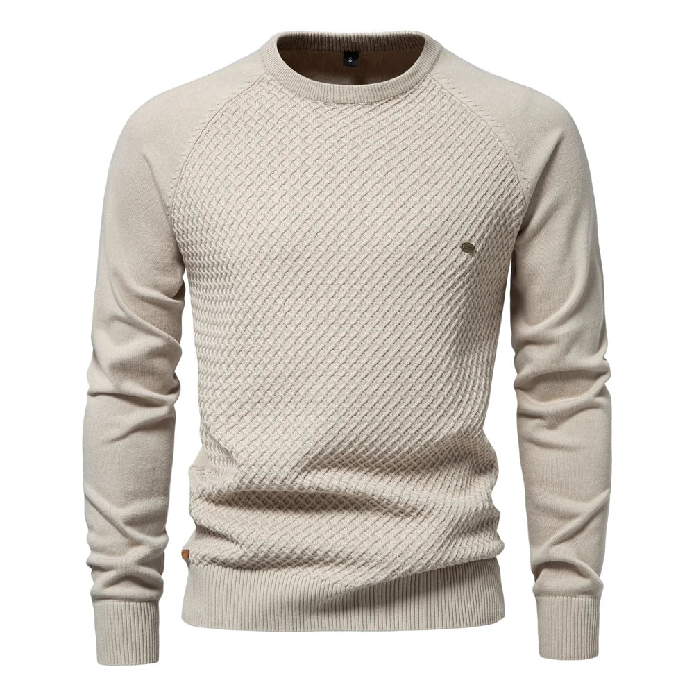 Men's Crew Neck Cotton Pullover Sweater Casual Business Geometric Knitted Male Sweaters