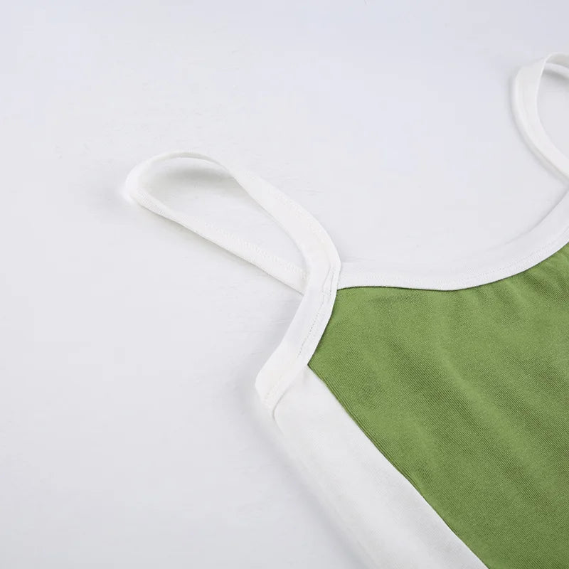Women's Sleeveless Knitted Crop Tops Green Sexy Basic Patchwork 2023 Summer Casual Cami Backless Y2k Vintage Tank Top