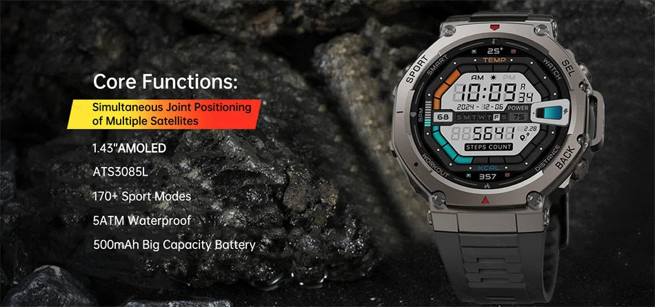 2025 New Outdoor Military Smart Watch Men GPS Track Waterproof Swim Health Monitor Compass GPS Sport Fitness Smart Watch Bracelet