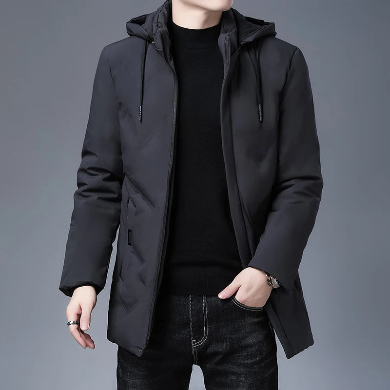 Men's Top Grade Designer Brand Parka Jacket, Thick Casual Fashion Windbreaker, Hooded Quilted Bubble Male Long Coats