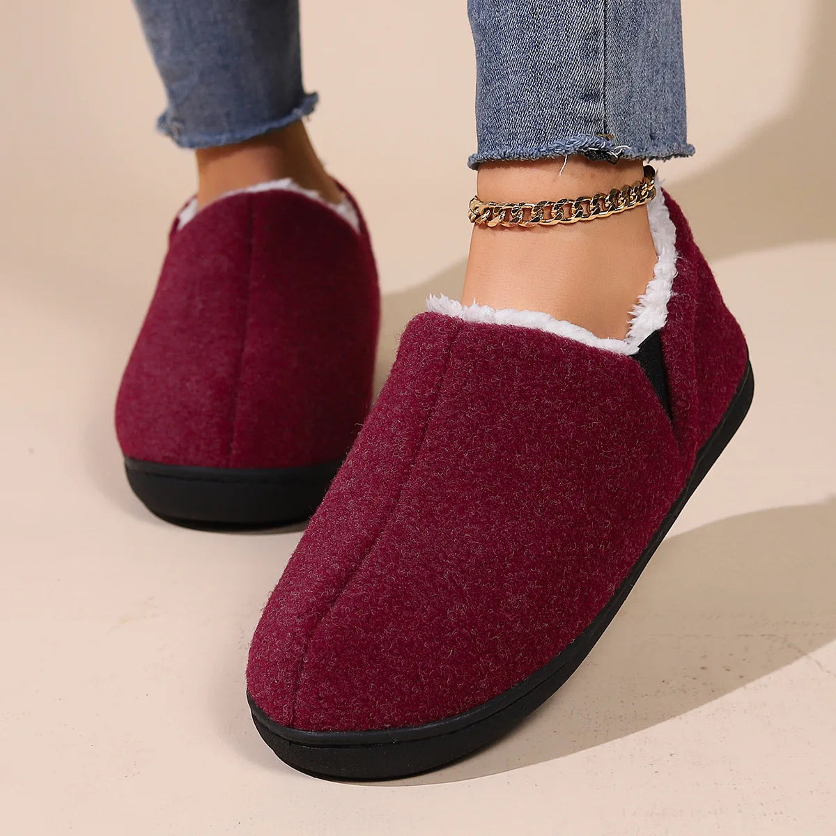Men's Winter Cotton Slippers Indoor and Outdoor Warm Fuzzy Casual House Shoes With Memory Foam and Anti-Skid Plush Male Shoes