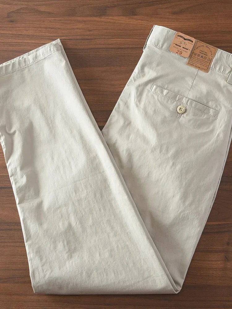 2025 Summer New American Retro Thin Micro Elasticity Casual Pants Men's Simple 97% Cotton Slim CHINO Business Straight Trousers