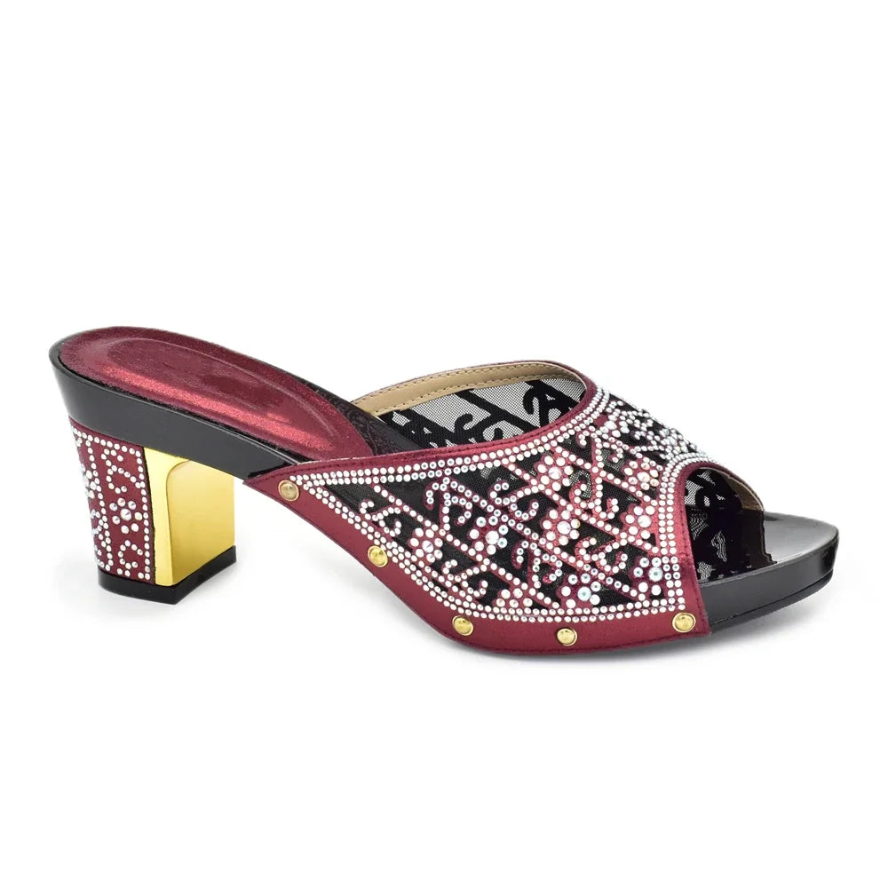 Women's Dress Shoes Open Toe Slip on Wedding Shoes Decorated with Rhinestone Pumps Women Shoes High Heels Pumps