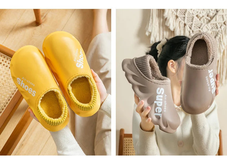 Unisex Winter Warm Cotton Slippers Indoor and Outdoor Waterproof Walking Shoes Fluffy Non-Slip Sandals For Women & Men