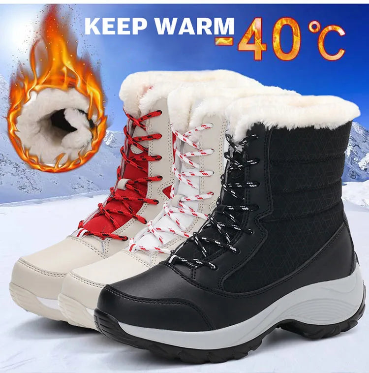 Women's Boots Snow Solid Shoes Woman Platform Women Shoes 2025 Trend Mid Women's High Boots Plush Women Boots Botas Mujer