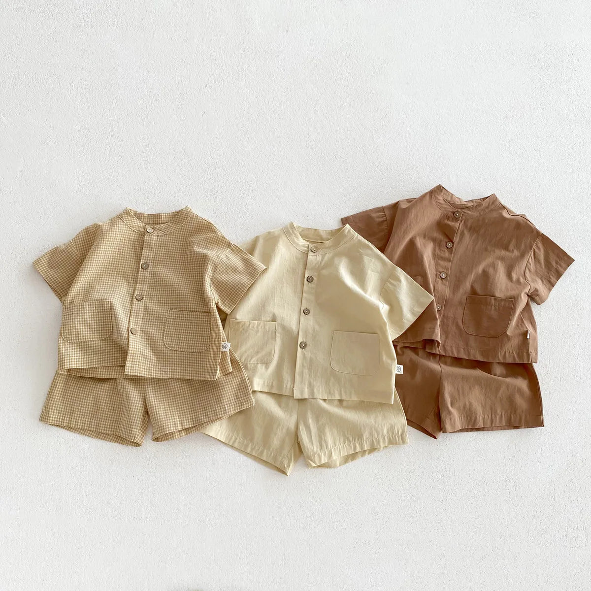 Summer Thin Short Sleeve T-shirt and Shorts Set Small Stand Collar Cool Toddler Boys Baby Girls 2PCS Casual Beach Suits 1-5Y Unisex