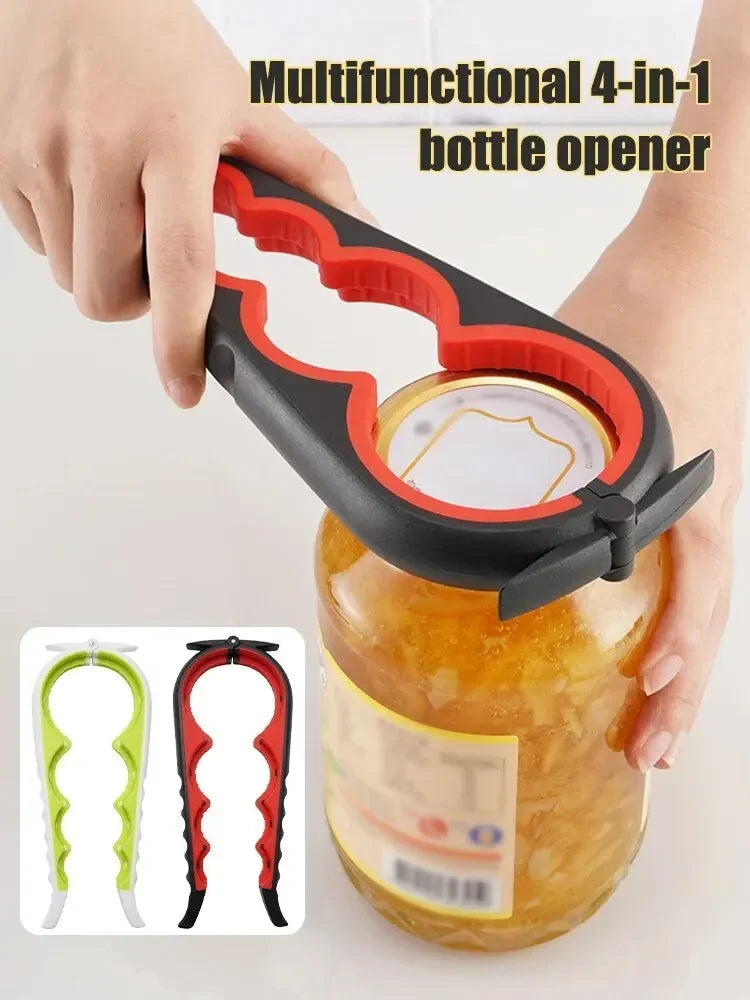 4-in-1 Multi Functional Can Opener Bottle Opener Cap Twister Anti Slip Heavy Duty Stainless Steel Kitchen Tool