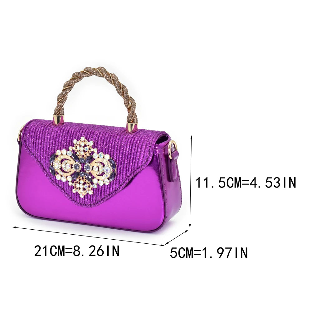 African Matching Shoes and Bags Set Decorated with Rhinestone for Ladies' Party