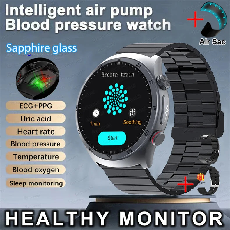 Sapphire Glass NFC AMOLED Blood Pressure Smart Watches ECG Blood Oxygen Blood Pressure Air Pump Sport Health Tracking Smartwatch