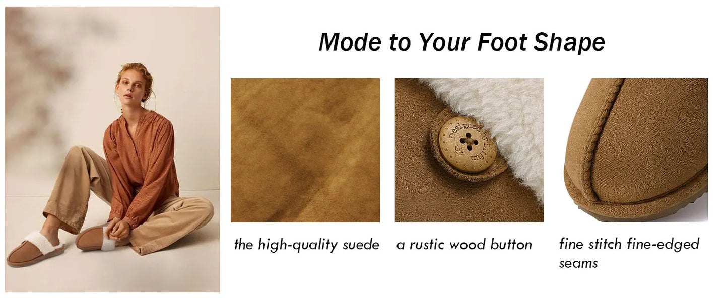 Unisex Fuzzy House Winter Slippers Fashion Fur Collar Suede With Fluffy Memory Foam Indoor Slides Plush Cotton Shoes For Men & Women