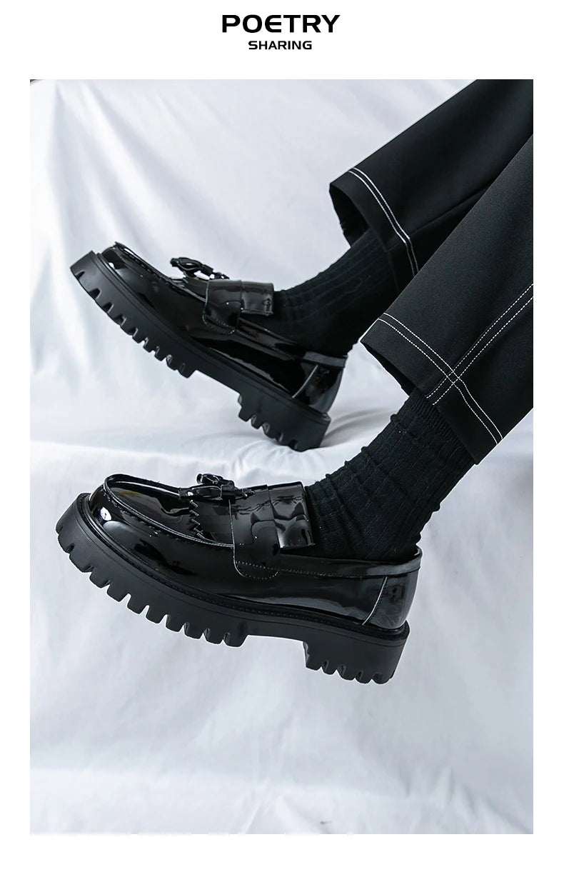 Fashion Men Tassels Loafers Thick Bottom Male Height Increasing Walking Shoes All White Wedding Shoes
