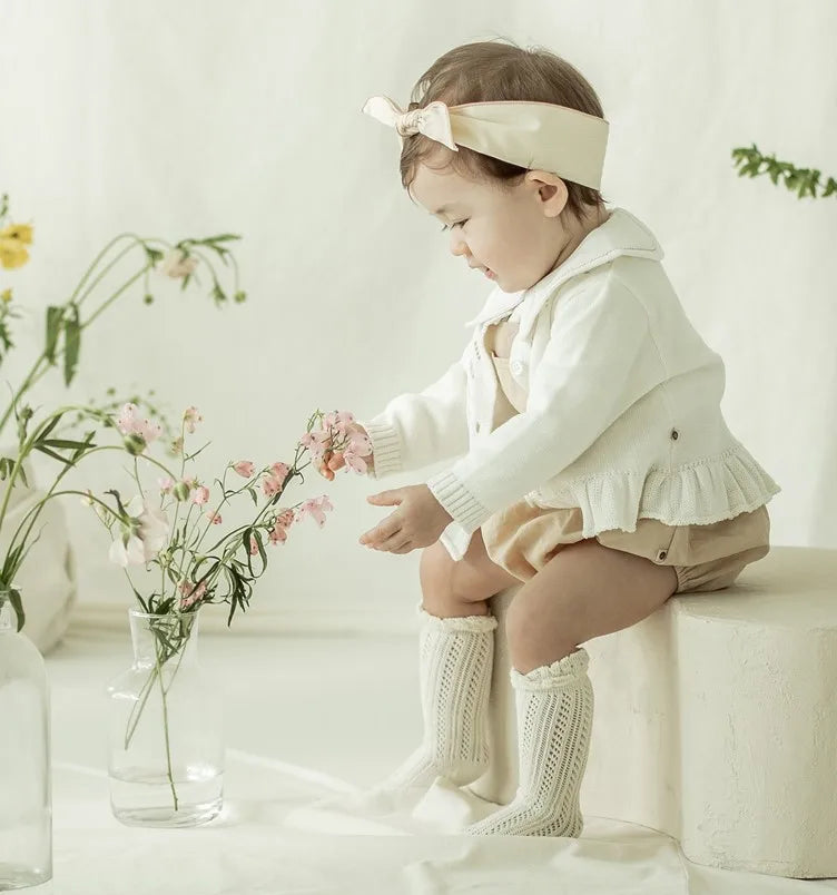 Baby Girl Knitted Mesh Socks Knee High Tube Toddler Girls Solid Socks Summer Thin Cotton Infant Kids Long Tube Socking 0-2 Years