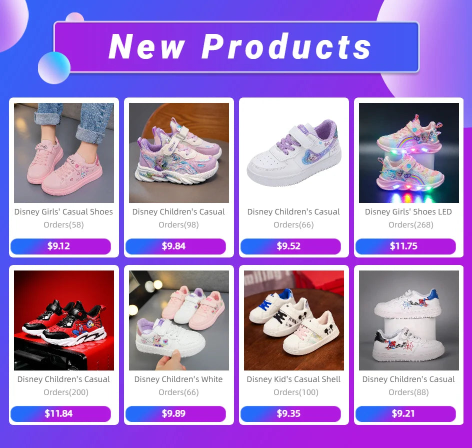 Unisex Children's Casual Shoes White Frozen Princess Elsa Anna Flats Light Running Soft Soles Fashion Brand Shoes