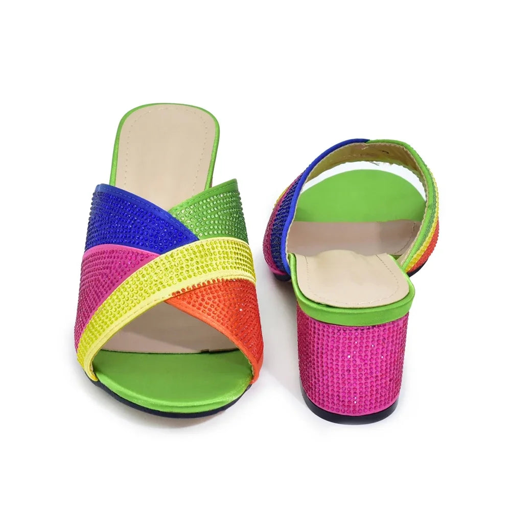 Fashion Elegant Woman Shoes Diamond Fashion Woman Low Heel Bridal Shoes Italian Lady Shoes with Rhinestone Slip-On WOMEN Pumps