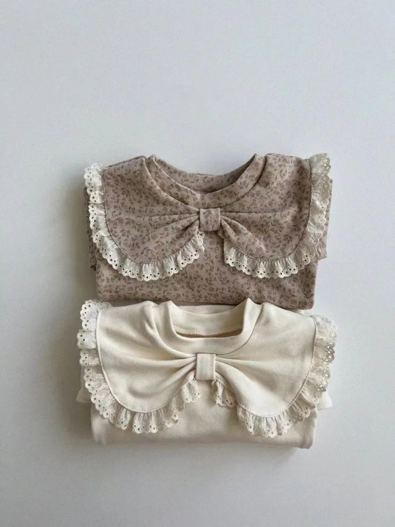 Herfst Baby Kant Bottoming Shirt Peuter Schattig Bloem Strik Kraag Basis Shirt Baby Dunne Lange Mouwen Meisjes Tops 1-3Y Meisjes