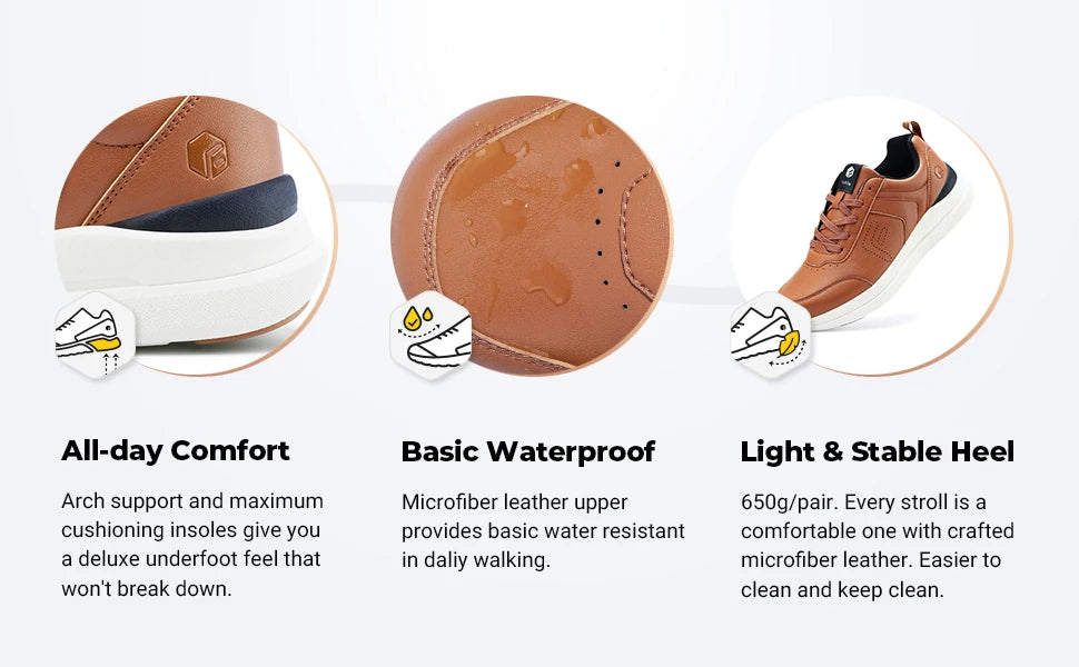 Men's Casual Leather Shoes Wide Width Walking Shoes Outdoor Lightweight for Swollen Feet Relieve Foot Pain