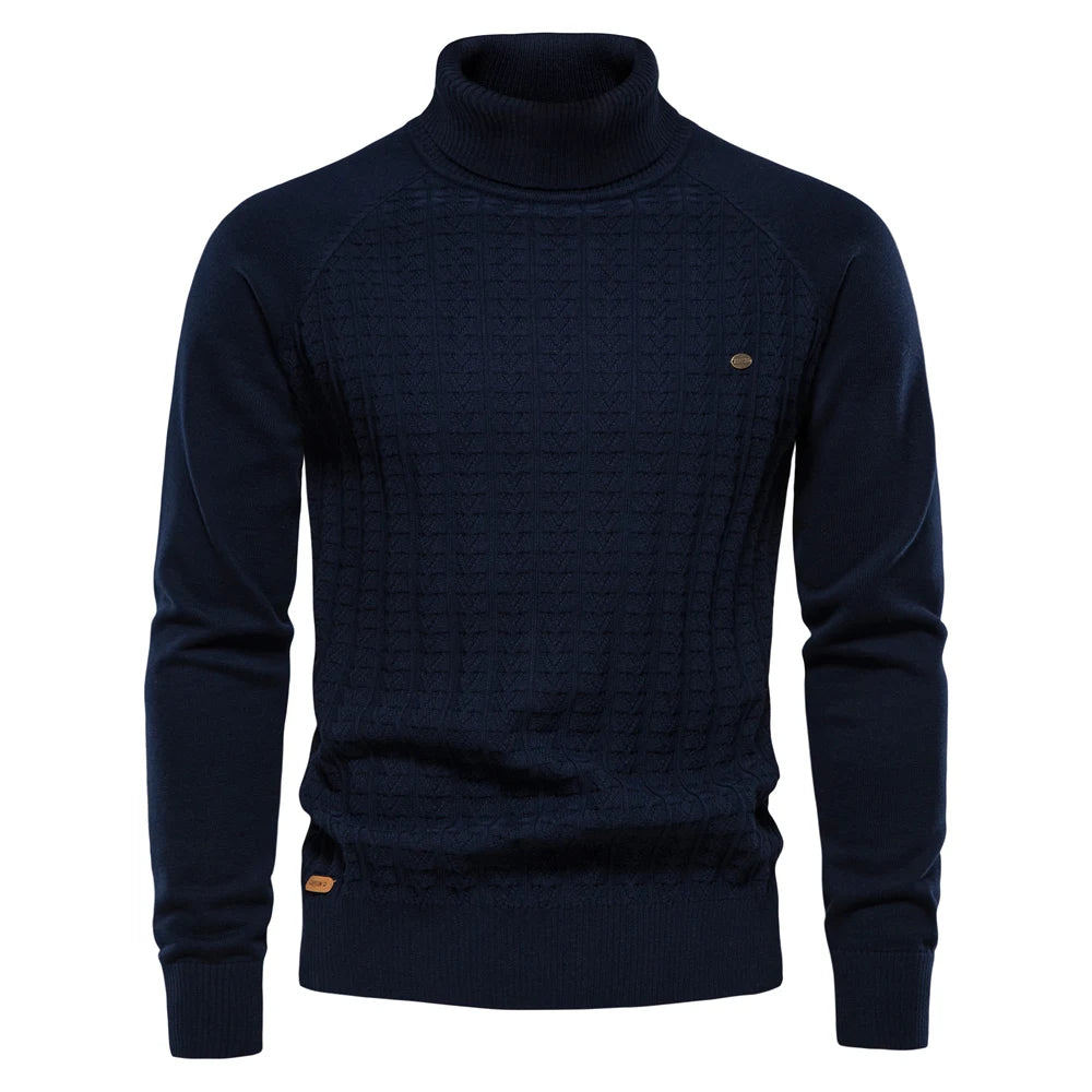 Men's Solid Colour Knitted Turtleneck Male Sweater Cotton High Quality Warm Pullover Winter Casual Sweaters for Men