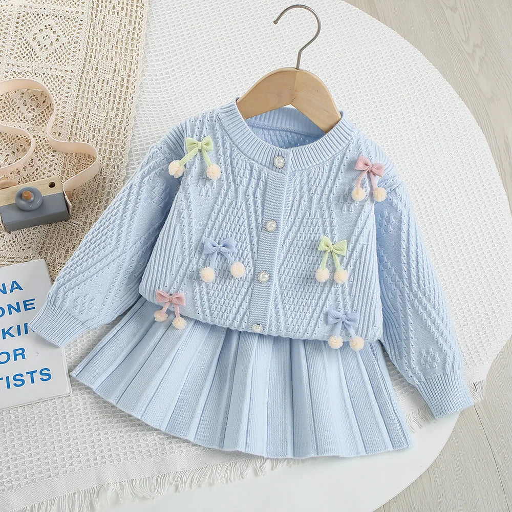 New Autumn Kids Knitted Cardigan Candy Colour Bow Girls Knitted Sweater Korean Loose Children Tops 9M-5T Girls