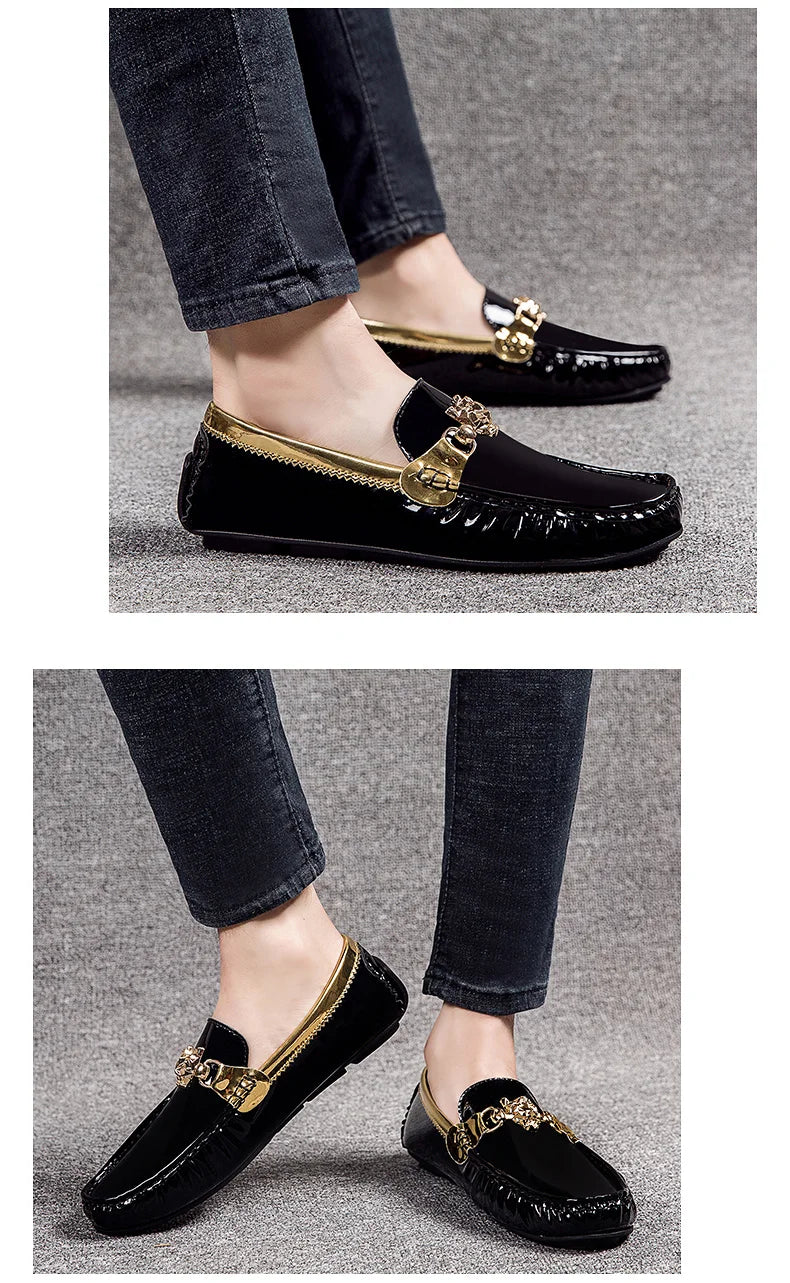 Over Size 38-48 Men Fashion Gold Moccasin Loafers Luxury Brand Casual Shoes for men Big Size Youth Personality Loafers