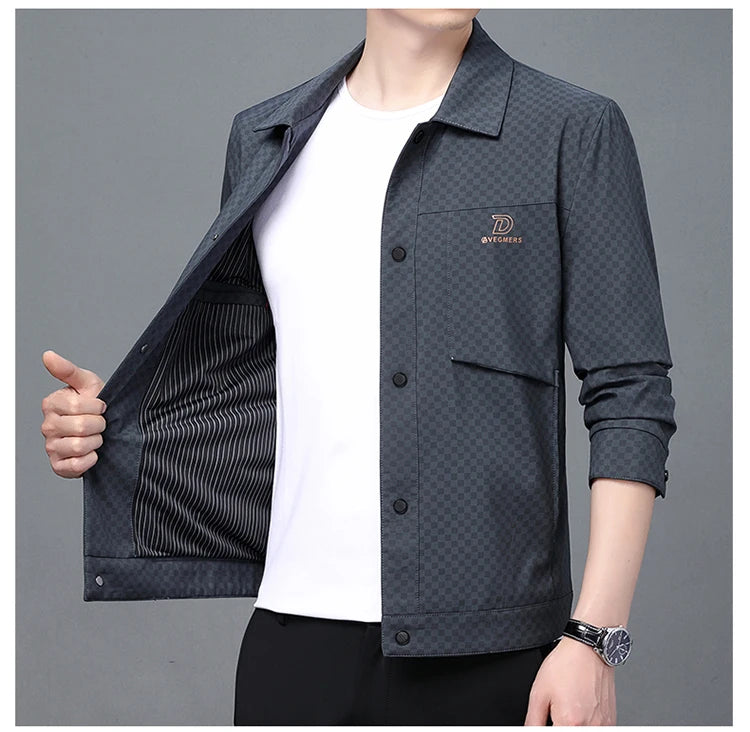 Men's Business Jacket, Dark Pattern Dark Plaid Lapel Formal Men's Outerwear.