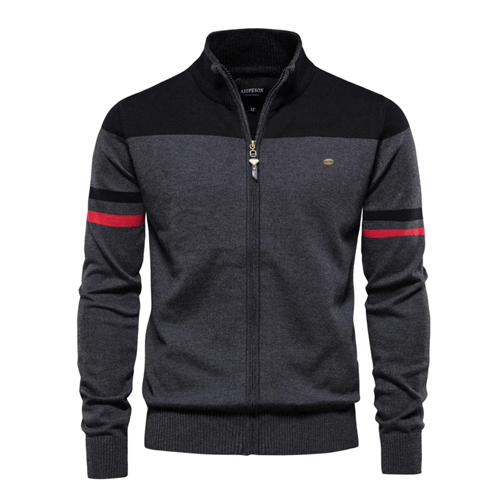 Men's Autumn and Winter 100% Cotton Zipper Cardigan Casual Patchwork Fashion Male Knitted Sweaters for Men