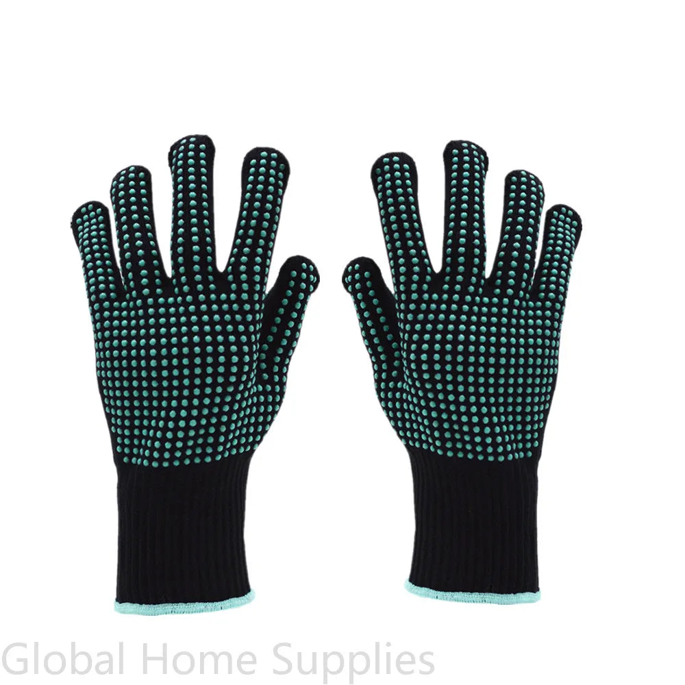 1 Pair Barbecue Anti-scald Gloves Heat Resistant BBQ Oven Gloves Kitchen Fireproof Anti-slip Gloves For Cooking