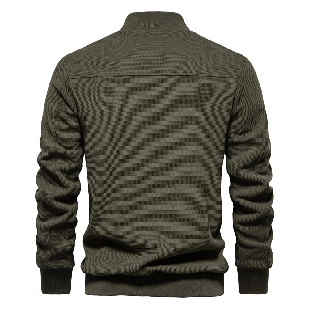 Men's Waffle Fleece Lined Bomber Jacket Autumn Winter Warm Casual Zipper Pocket Outwear Jackets and Coats for Men