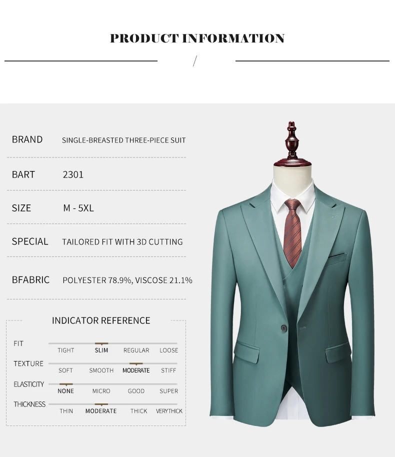 Men's Italian Business Gentleman Slim Suit, Groom Wedding Blazers, Italian Costume - Sizes M to 5XL