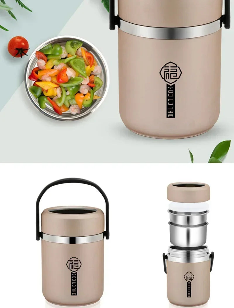 6 Hours Thermal Vacuum Lunch Box 304 Stainless Steel Insulated Worker Adult Food Container Large Picnic Student Bento Box Set