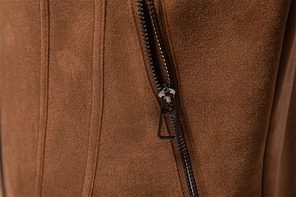 Men's Brown Suede Turn Down Collar Jacket Casual Business Faux Leather Trucker Jackets Coat For Men
