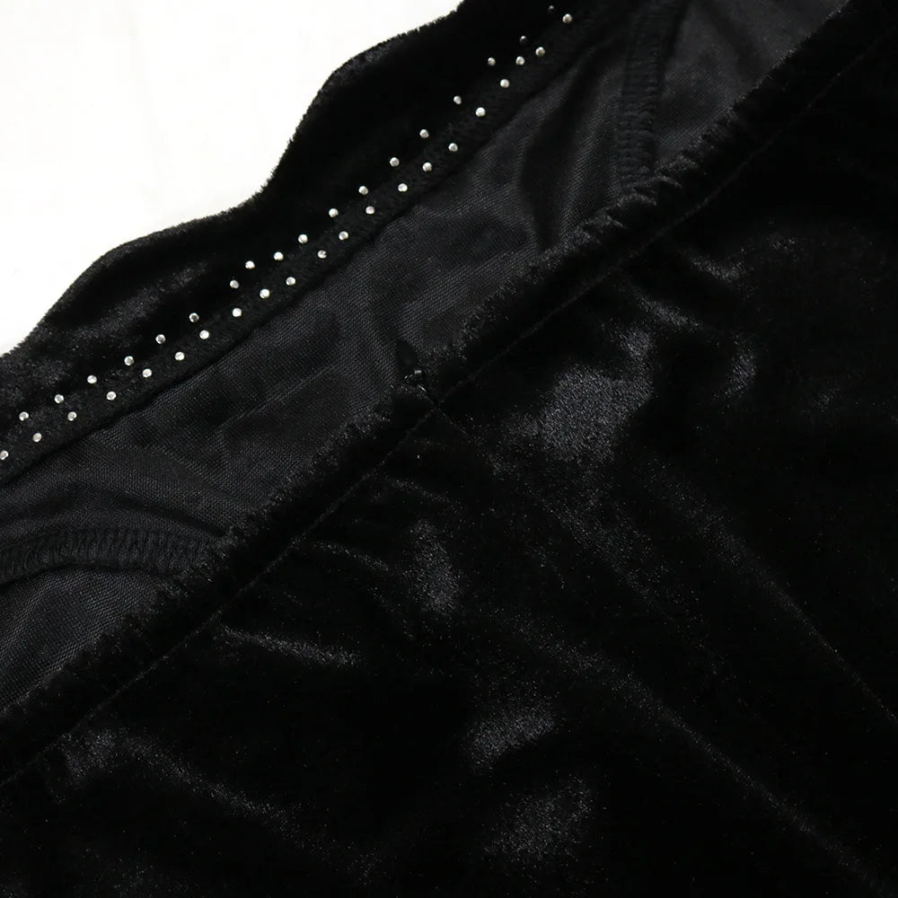 Women's Sexy Solid Color Backless Sleeveless Rhinestone Decor Velvet Bandeau Party Dress
