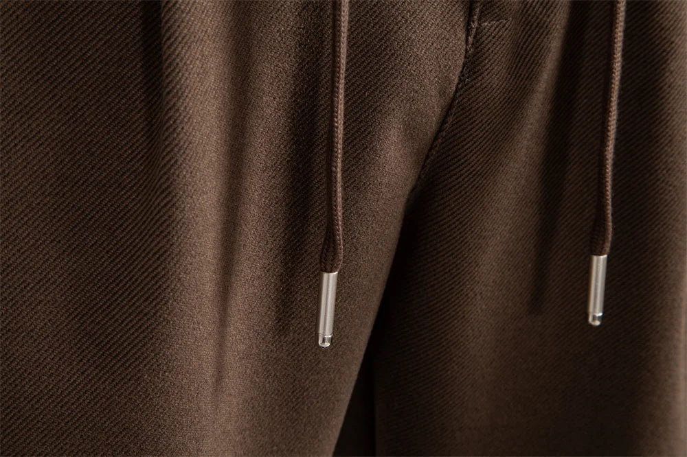 Men's Thermal Pants Solid Colour Winter Warm Casual Trousers Elastic Waist with Drawstring Slim Fit Zipper Pants