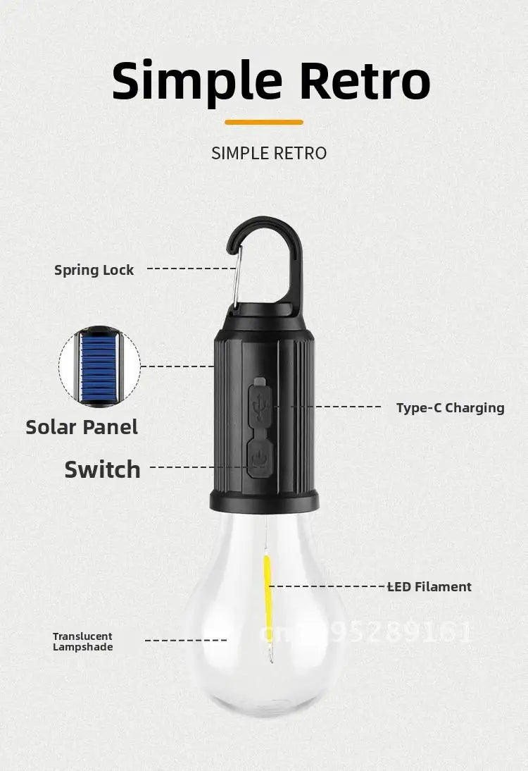 Solar Charging Retro LED/Tungsten Camping Light Emergency Tent Bulb Outdoor Lighting Cross Border New Style