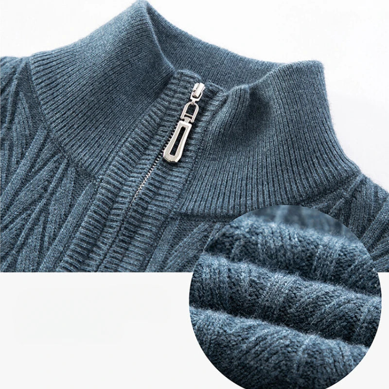 Men's High-Quality Semi-High-Neck, Business Casual Warm Sweater, Stretchy Striped Male Pullover Sizes M-4XL