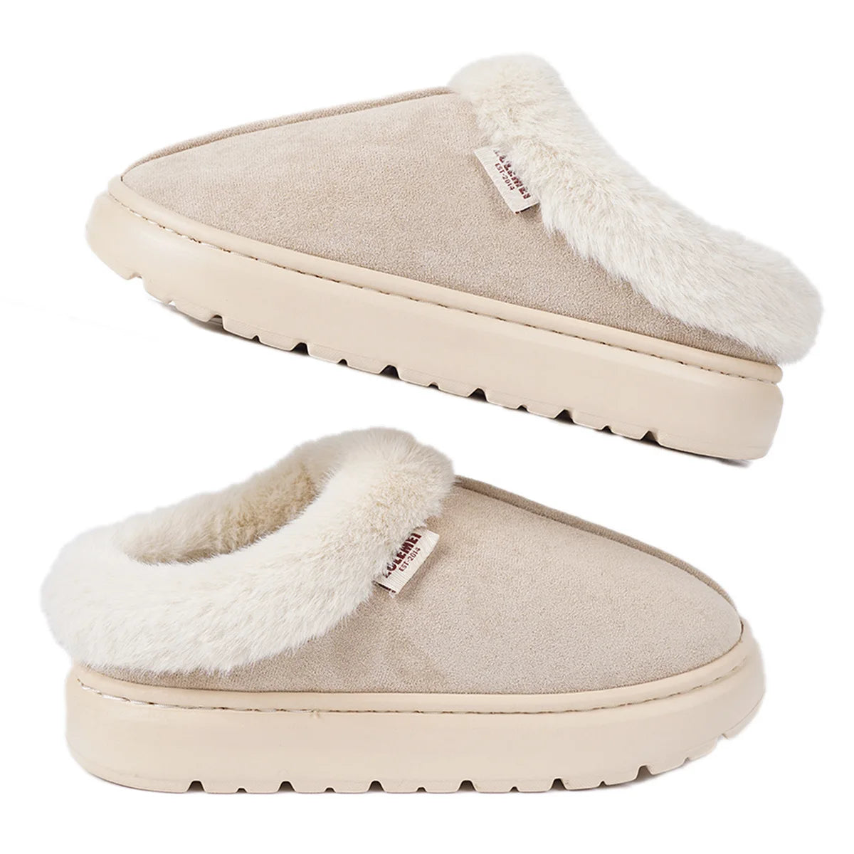 Women's Winter Warm Shoes Platform Fluffy House Shoes With Cotton and Thick Sole Plush Suitable For Couple Slippers