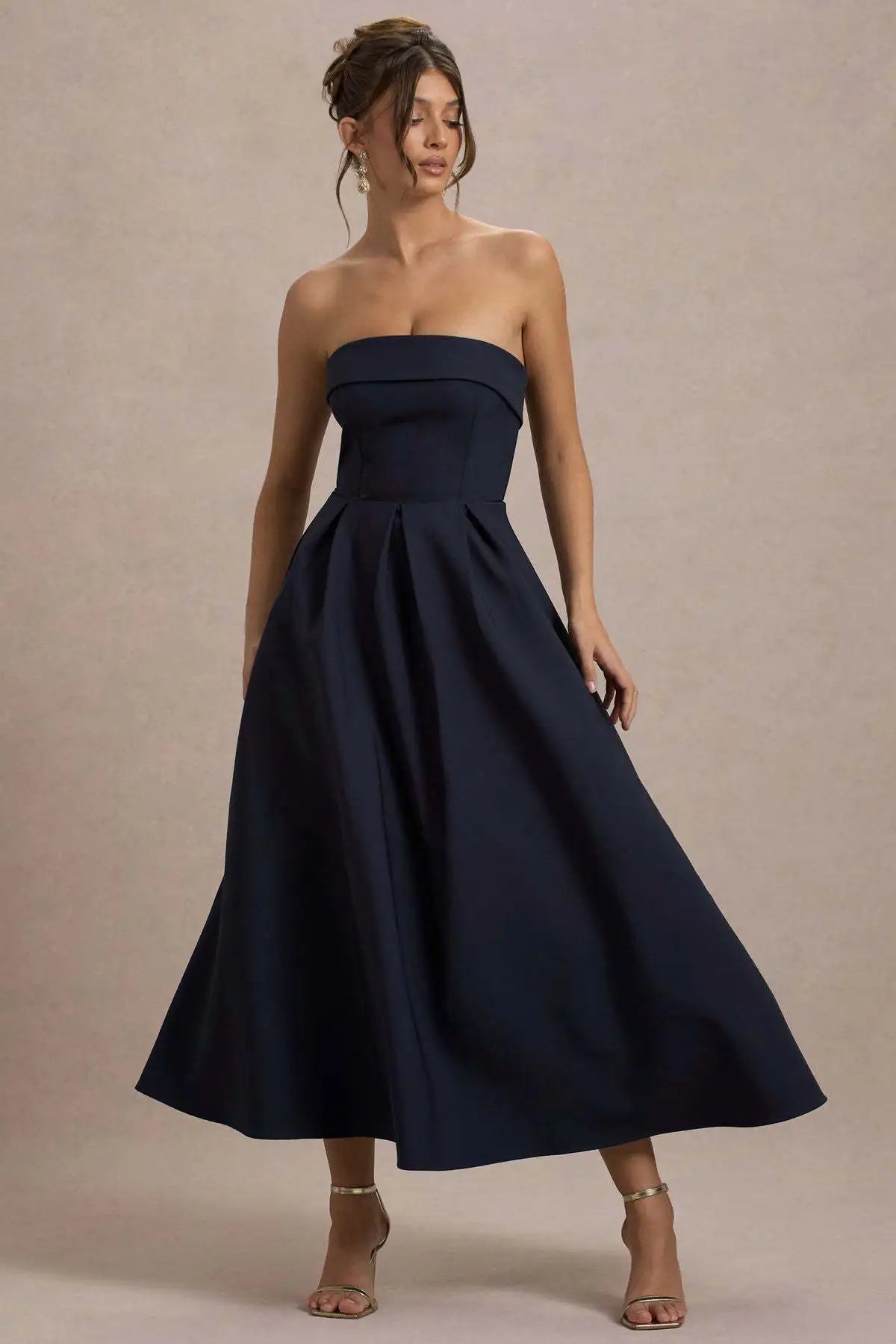2025 Franse mode elegante lange avondjurk vrouwen high-end effen mouwloze strapless feestjurk chique minimalistische kleding