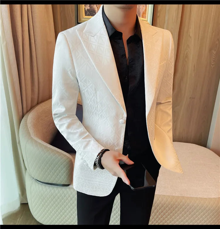 Men's Floral Print Blazer Jacket - Slim Fit Single-Breasted Business Casual Style Autumn Winter Formal Male Coat