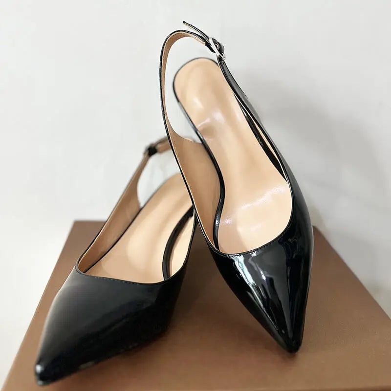 Women Pointed Toe Slingback Sandals Ankle Strap Kitten Heels Party Wedding Graffiti Shoes 6.5CM Pumps