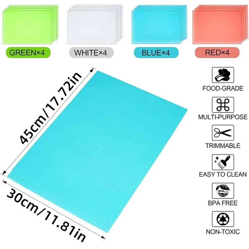 4 stuks EVA waterdichte koelkastmat, wasbaar, schimmelwerend keukenmatje, anti-olie kastlade placemat, warmte-isolerende koelkastmat