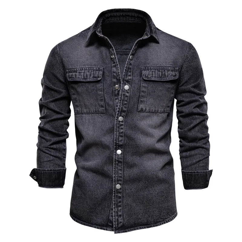 Men's 100% Cotton Spring Denim Shirt Casual Solid Colour Thickened Long Sleeve High Quality Jeans Male Shirt For Men