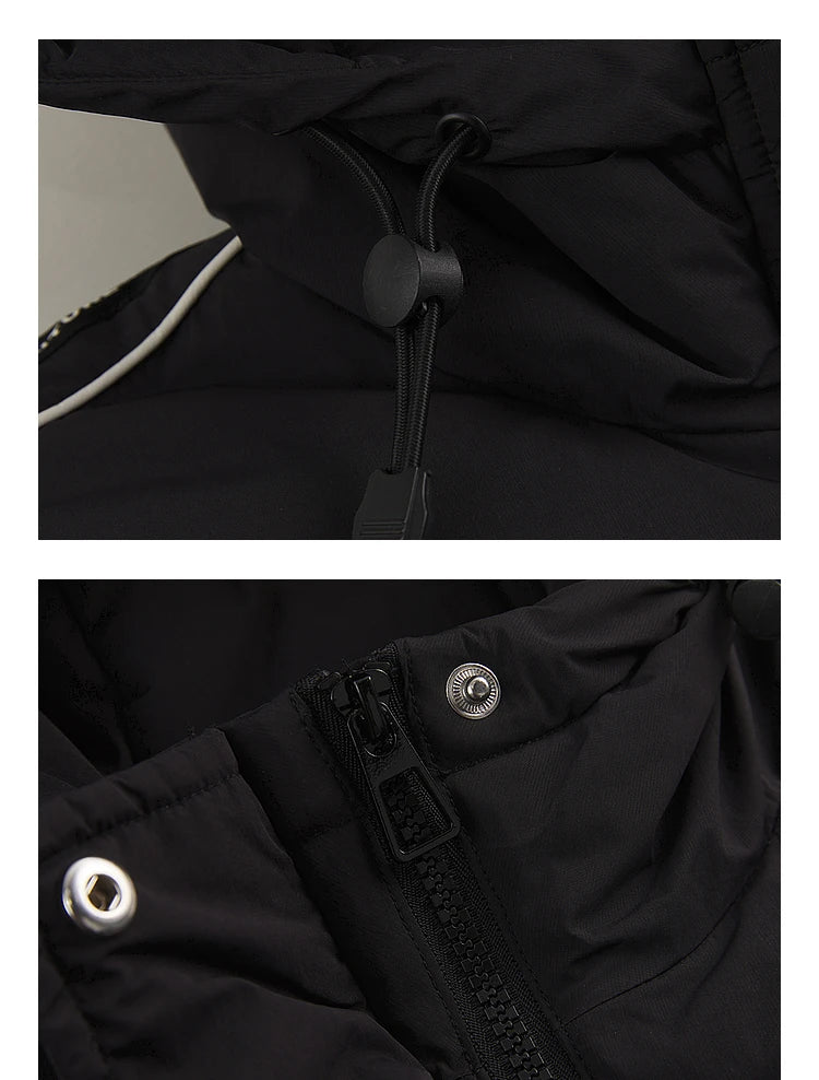 Women's Long Puffer Coat With Striped Webbing, Oversized Straight-Cut Sporty Style, Duck Down Thick Warm Jacket