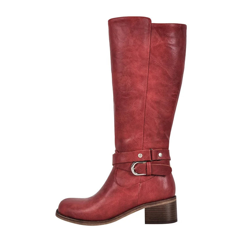 Women Knee High Boots Heeled Fashion Winter Gothic Matte Motorcycle Boots