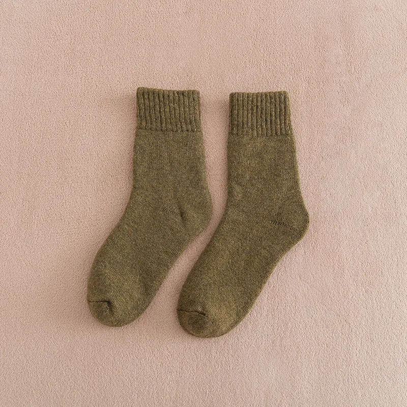 5 paar dikke, warme effen wollen sokken voor dames in de winter, harajuku, retro, koudebestendig, modieus en casual, kasjmier.