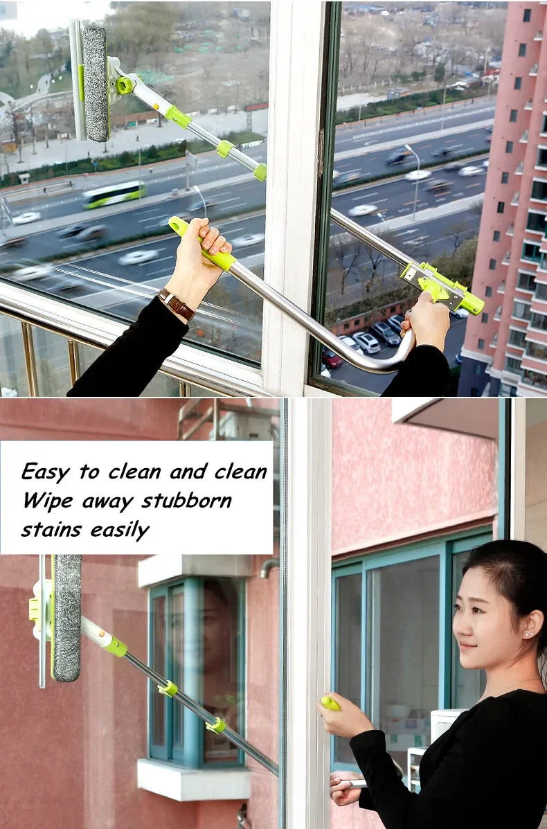 Telescopic Window Glass Cleaner Or 2 Rag Microfiber Head High-rise Building Wipers Dust Mud Cleaning Glass Scraper Spin Scrubber